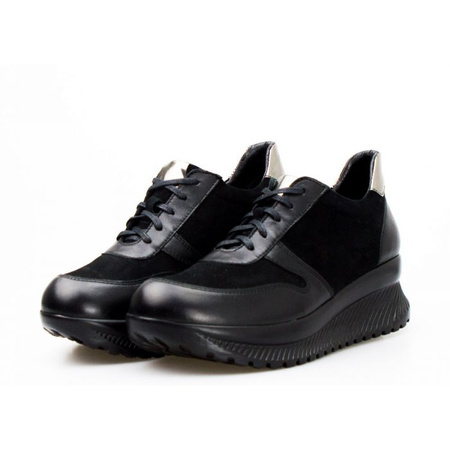 Sneakersy skórzane zamszowe połyskujące czarne Clasicco