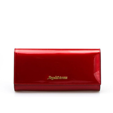Portfel Damski Skórzany Moretti Duży Lakierowany Czerwony