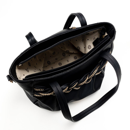 Torebka damska Monnari klasyczna w grochy z warkoczem czarna BAG5640