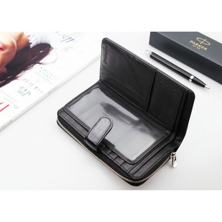 Portfel Damski Skórzany Moretti Pionowy Czarny RFID Secured