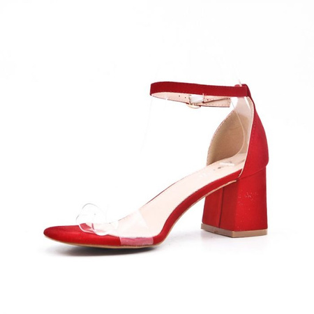 Sandały damskie z transparentnym paskiem czerwone