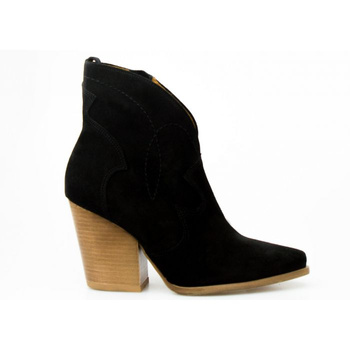 Botki kowbojki skórzane na słupku czarne Sempre