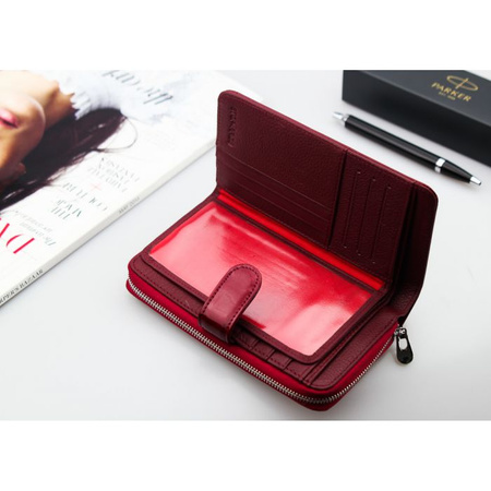 Portfel Damski Skórzany Moretti Pionowy Czerwony RFID Secured