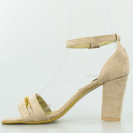 Sandały zamszowe ze złotym łańcuszkiem beżowe Optimo