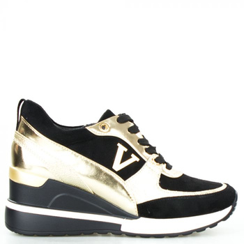 Sneakersy na koturnie mieniące się czarne złote Potocki