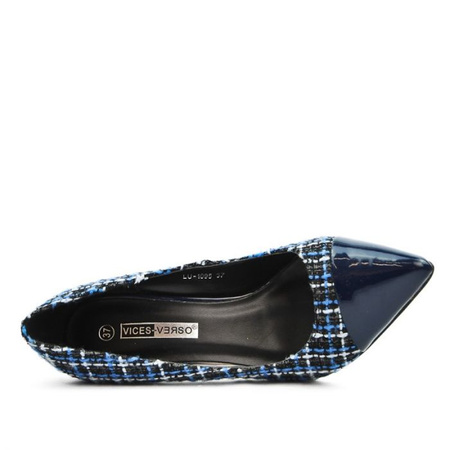 Niebieskie czółenka wzór tartan