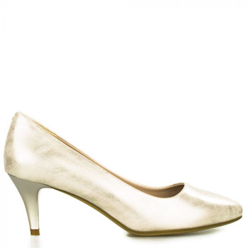 Szpilki niskie w szpic przecierane mieniące się złote Sergio Leone