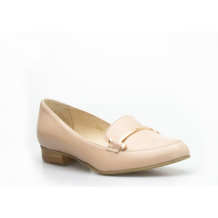 Mokasyny skórzane z ozdobą na nosku beżowe Clasicco