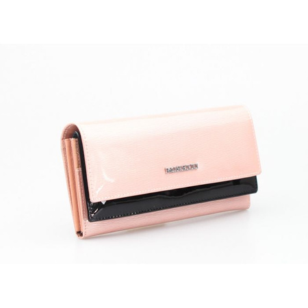 Portfel Damski Skórzany Moretti Duży Lakierowany Różowy RFID Secured
