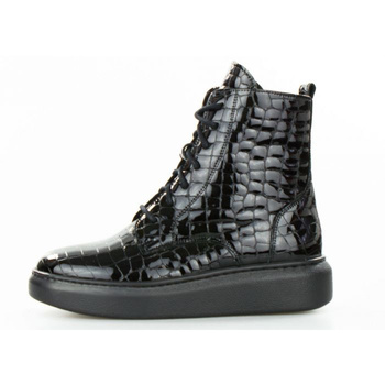 Botki workery skórzane na platformie krokodyl czarne Sempre