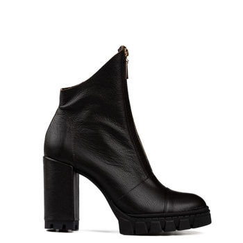 Botki z zamkiem z przodu skórzane brązowe Optimo