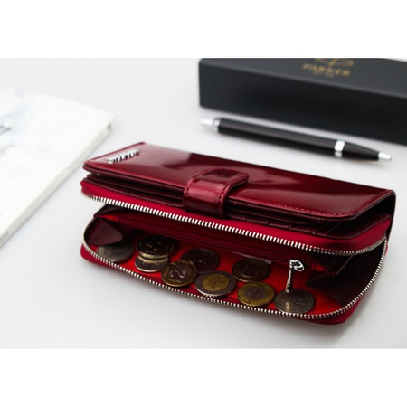 Portfel Damski Skórzany Moretti Pionowy Czerwony RFID Secured