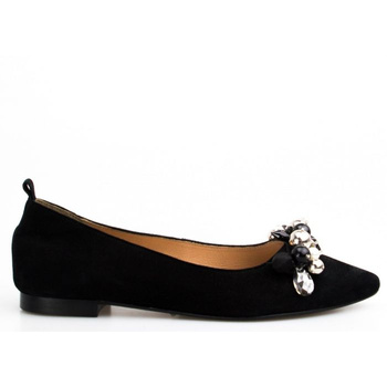 Baleriny skórzane zamszowe z koralami czarne Sempre