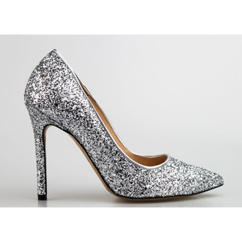 Szpilki skórzane z brokatem srebrne Damiss