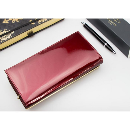 Portfel Damski Skórzany Moretti Lakierowany Czerwony