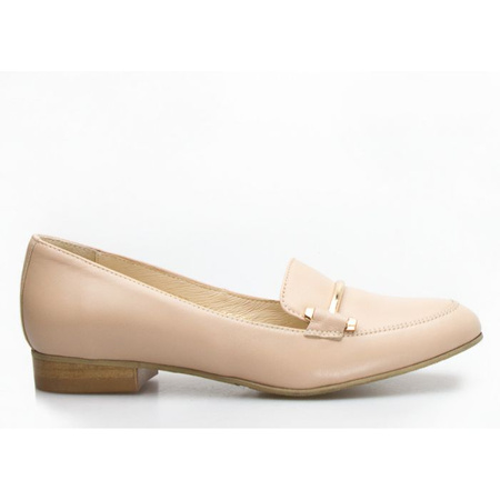 Mokasyny skórzane z ozdobą na nosku beżowe Clasicco