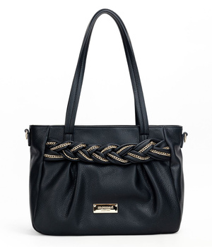 Torebka damska Monnari klasyczna w grochy z warkoczem czarna BAG5640