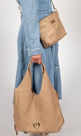 Torebka damska Monnari shopper w grochy z saszetką beżowa BAG1710