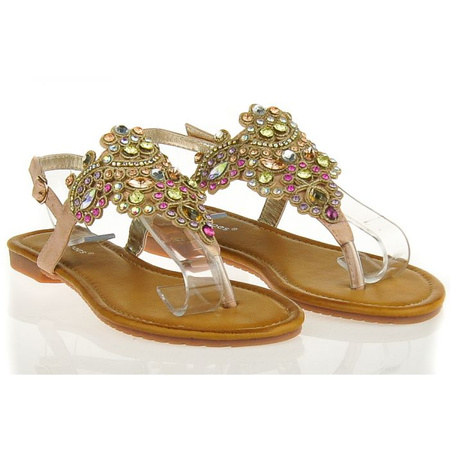 Pudrowe sandały z kryształami