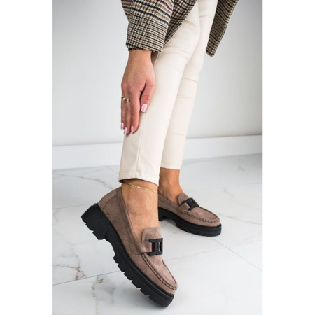 Półbuty na platformie zamszowe taupe Laura La.Fi