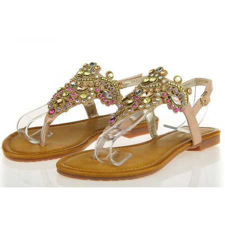 Pudrowe sandały z kryształami