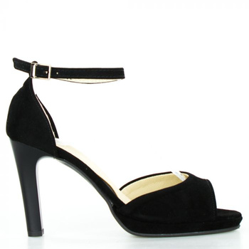 Sandały na szpilce na podsuwce zamszowe czarne Optimo