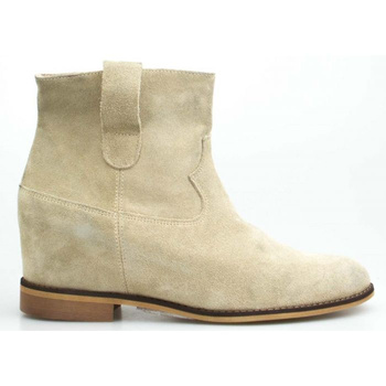 Botki skórzane na ukrytym koturnie beżowe Sempre