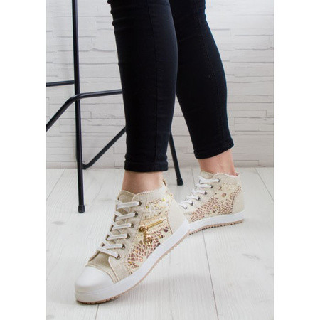 Trampki prześwitujące ze złotym zamkiem beżowe