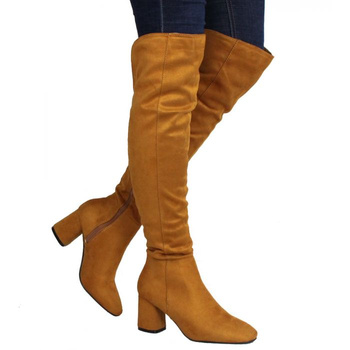 Kozaki damskie muszkieterki zamszowe żółte