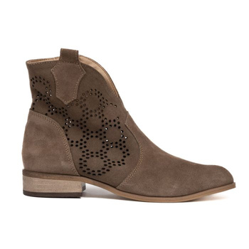 Botki kowbojki ażurowe skórzane zamszowe ziemiste Optimo