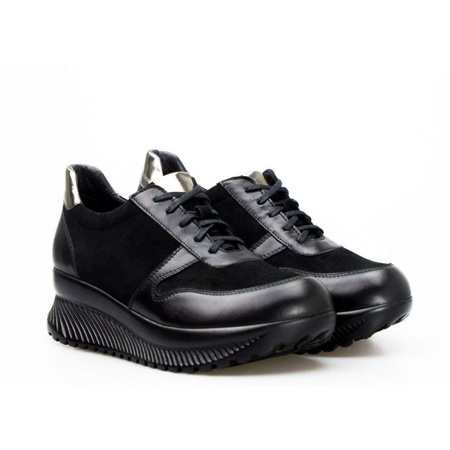 Sneakersy skórzane zamszowe połyskujące czarne Clasicco