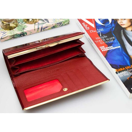 Portfel Damski Skórzany Moretti z Kieszonką Czerwony