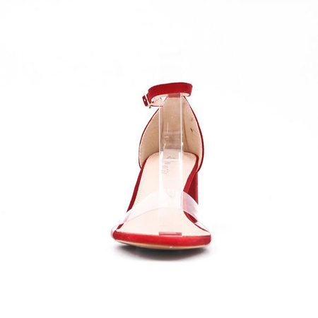 Sandały damskie z transparentnym paskiem czerwone