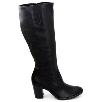 Kozaki do połowy łydki ocieplane skóra eko i naturalna czarne Optimo