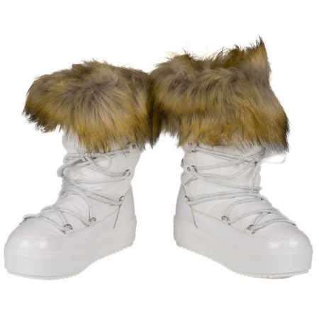 Śniegowce lakierowane zimowe botki ocieplane z kożuszkiem białe