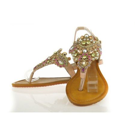 Pudrowe sandały z kryształami