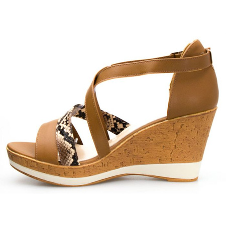 Sandały na koturnie z wężowym paskiem brązowe Sergio Leone