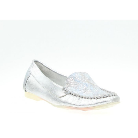 Mokasyny wężowe skórzane srebrne Wolski