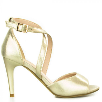 Sandały na szpilce retro mieniące się złote Sergio Leone