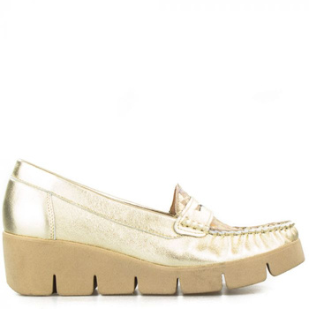 Mokasyny na koturnie skórzane mieniące się złote Sempre