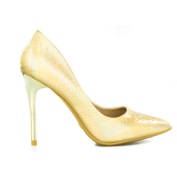 Szpilki wysokie wężowe holograficzne złote