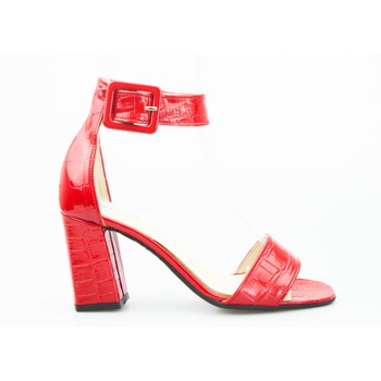 Sandały na słupku wężowe połyskujące czerwone Optimo