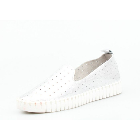 Espadryle skórzane ażurowe srebrne Sempre