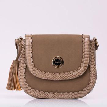 Torebka damska Monnari listonoszka wężowy wzór ciemnobeżowa