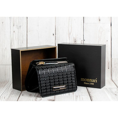 Portfel Damski Skórzany Ze Wzorem Logo Monnari Czarny