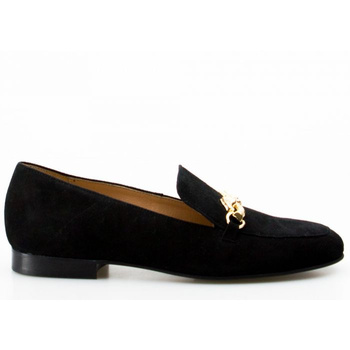 Mokasyny ze złotą ozdobą skórzane zamszowe czarne Sempre
