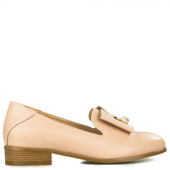 Mokasyny z kokardą i ozdobą z cyrkoniami różowe Potocki