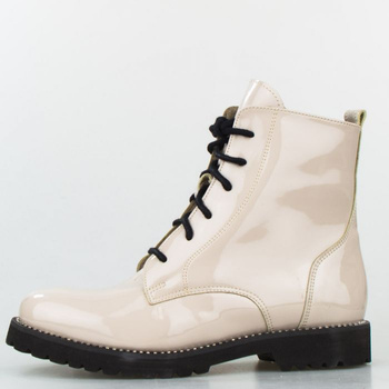 Workery wiązane lakierowane skórzane beżowe Sempre