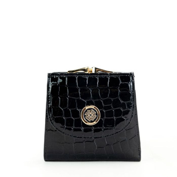 Portfel damski Monnari portmonetka skórzany lakierowany w krokodyle łuski czarny PUR0180