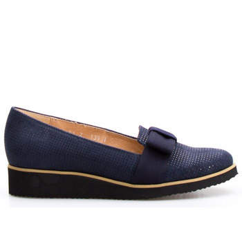 Mokasyny z kokardką skórzane granatowe Sempre